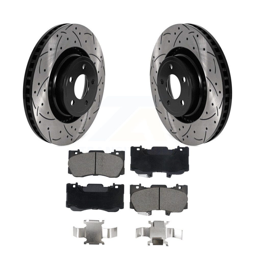 Coated Drilled Slotted Disc Brake Rotor & Ceramic Pad Front Kit For Ford Mustang