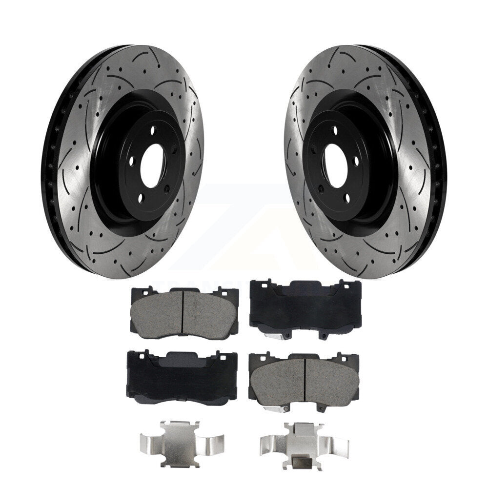 Coated Drilled Slotted Disc Brake Rotor & Ceramic Pad Front Kit For Ford Mustang