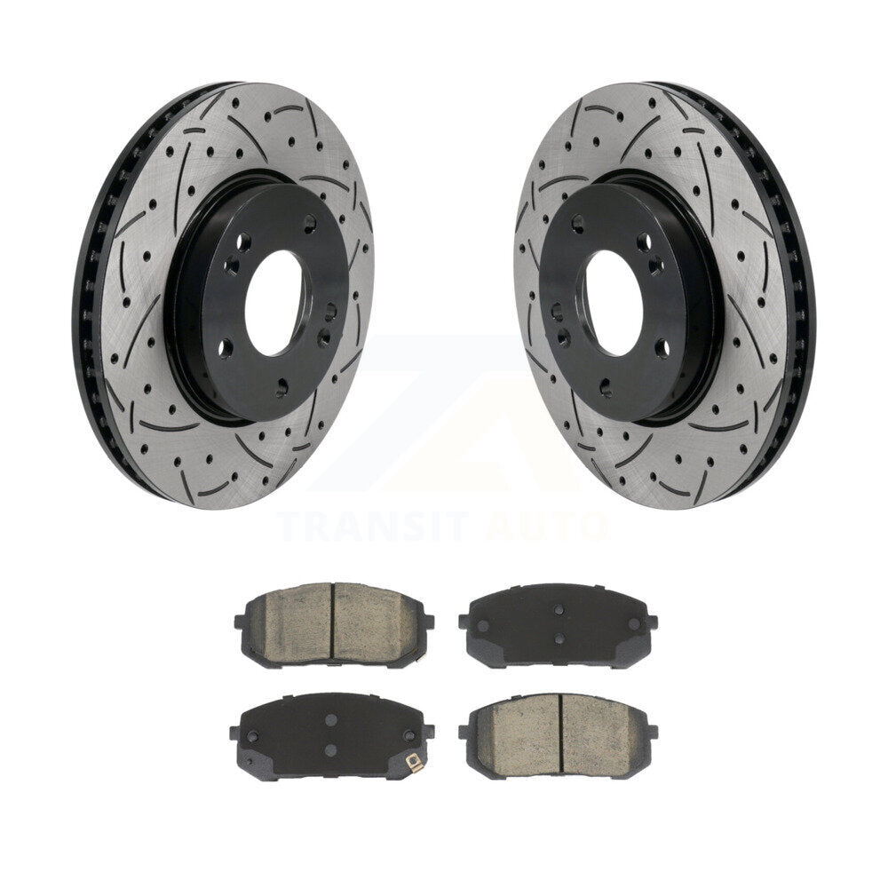 Coated Drilled Slot Disc Brake Rotor & Ceramic Pad Front Kit For Hyundai Elantra