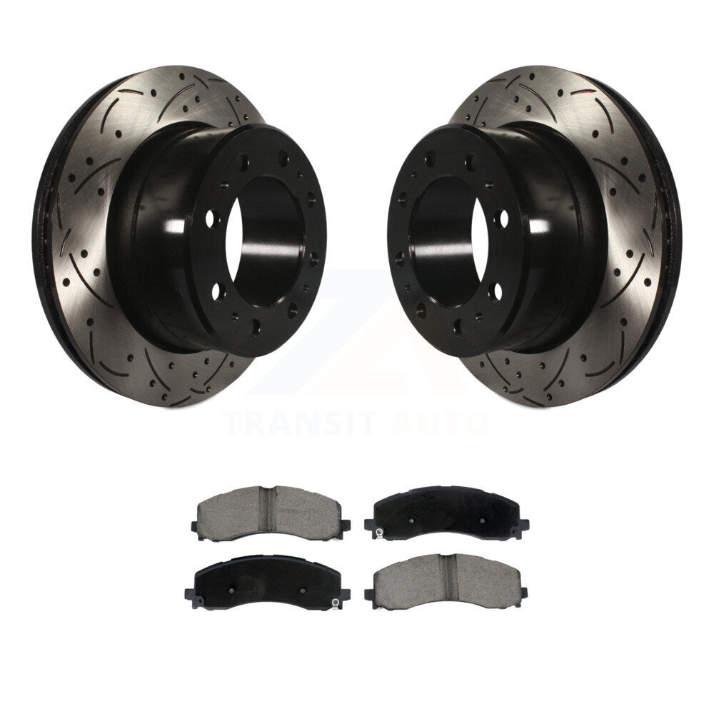Coated Drilled Slotted Disc Brake Rotor & Ceramic Pad Rear Kit For Ram 2500 3500