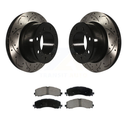 Coated Drilled Slotted Disc Brake Rotor & Ceramic Pad Rear Kit For Ram 2500 3500