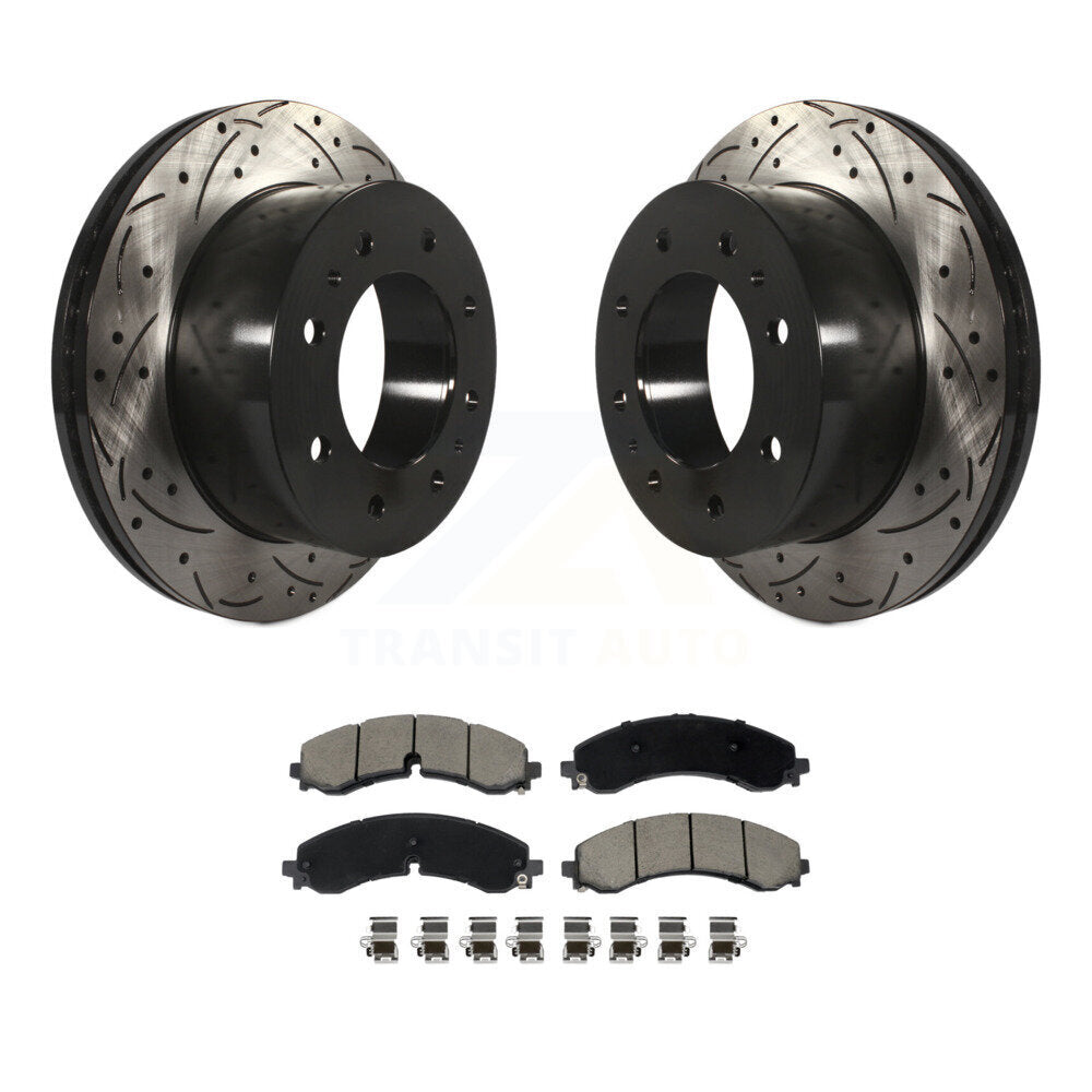 Drilled Slot Brake Rotor & Ceramic Pad Rear Kit For GMC Chevrolet Sierra 2500 HD