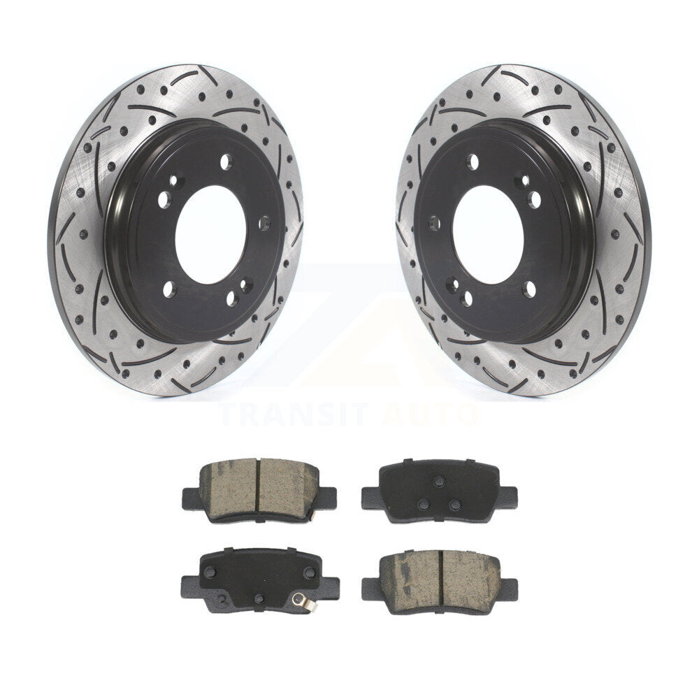 Coated Drilled Slotted Disc Brake Rotor Ceramic Pad Rear Kit For Hyundai Elantra