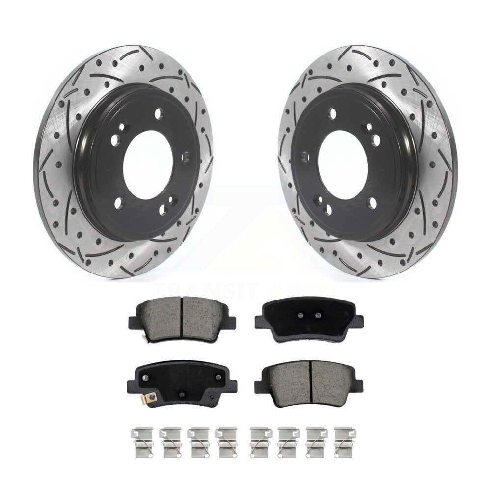 Coated Drilled Slotted Disc Brake Rotor Ceramic Pad Rear Kit For Hyundai Elantra