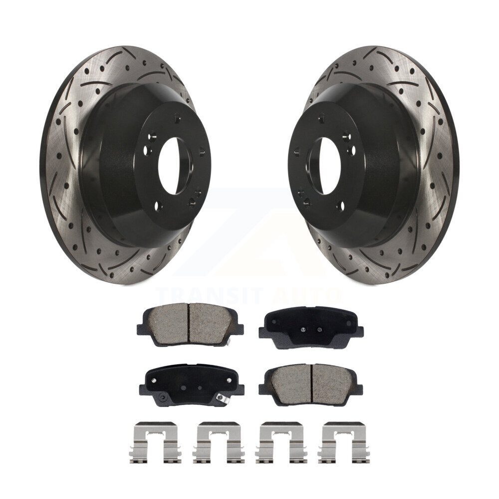 Drilled Slot Brake Rotors Ceramic Pad Rear Kit For Hyundai Santa Fe Sport Kia XL