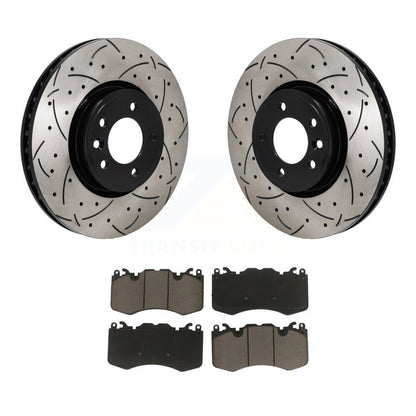 Drilled Slot Disc Brake Rotor & Ceramic Pad Front Kit For Land Rover Range Sport