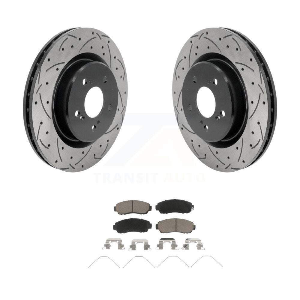 Drilled Slot Disc Brake Rotor Ceramic Pad Front Kit For 2021-2023 Acura TLX 2.0L