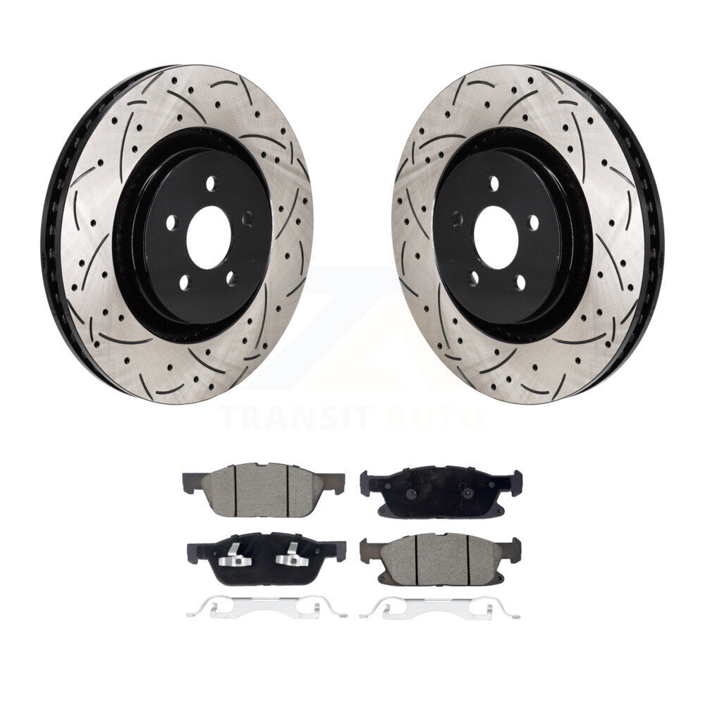 Drilled Slot Disc Brake Rotor Ceramic Pad Front Kit For 2019-2024 Ford Edge 2.7L