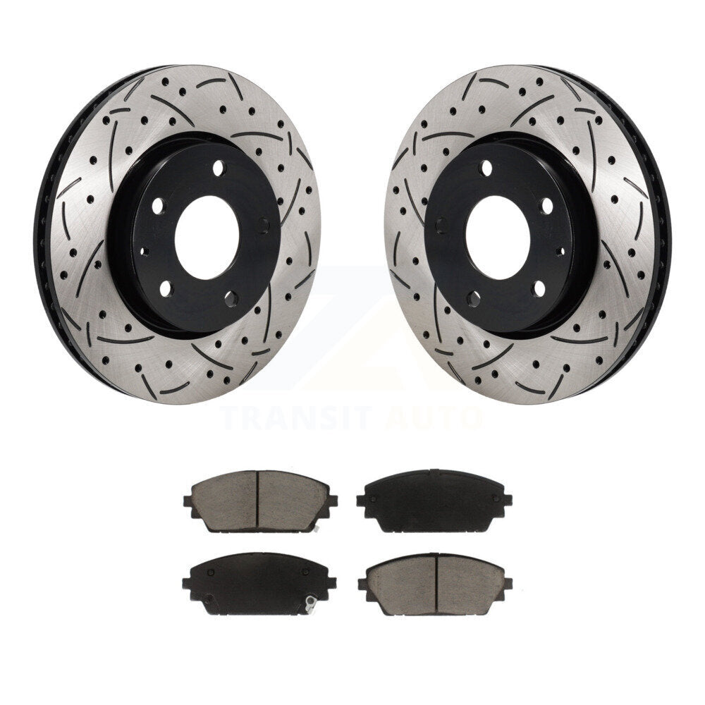 Coated Drilled Slot Disc Brake Rotor Ceramic Pad Front Kit For Mazda 3 Sport FWD