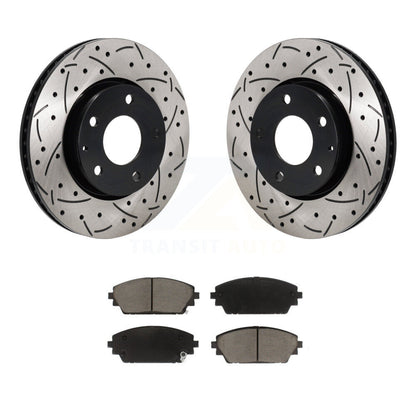Coated Drilled Slot Disc Brake Rotor Ceramic Pad Front Kit For Mazda 3 Sport FWD