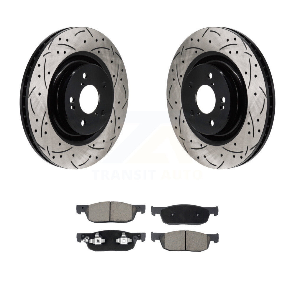 Drilled Slot Disc Brake Rotor Ceramic Pad Front Kit For 2022-2023 Acura MDX 3.5L