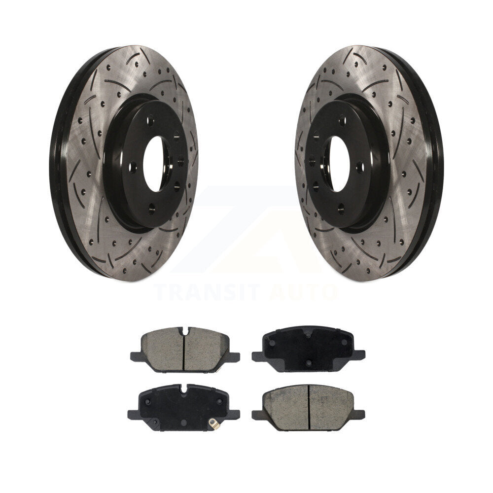 Coated Drilled Slotted Disc Brake Rotors & Ceramic Pad Front Kit For GMC Terrain