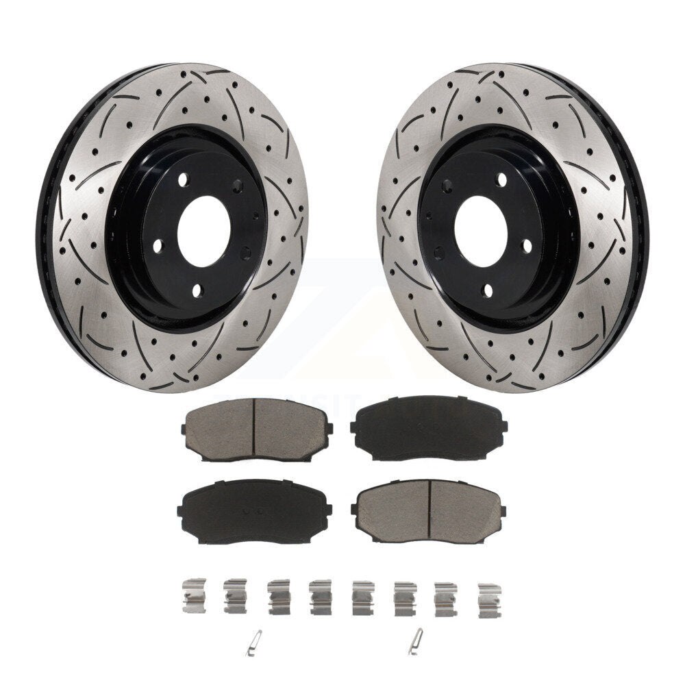 Coated Drilled Slot Disc Brake Rotor & Ceramic Pad Front Kit For Mazda CX-5 CX-9