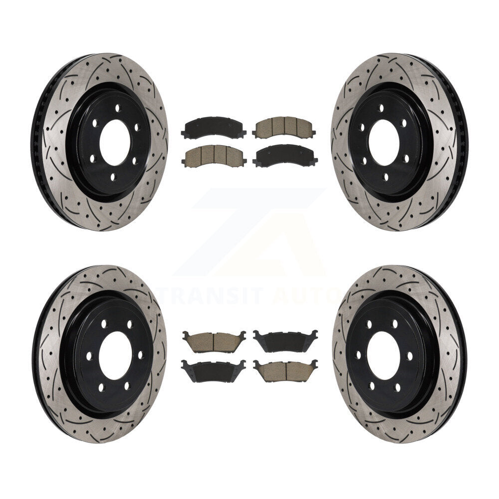 Drill Slot Disc Brake Rotor Ceramic Pad Front Rear Kit For Ford F-150 Expedition