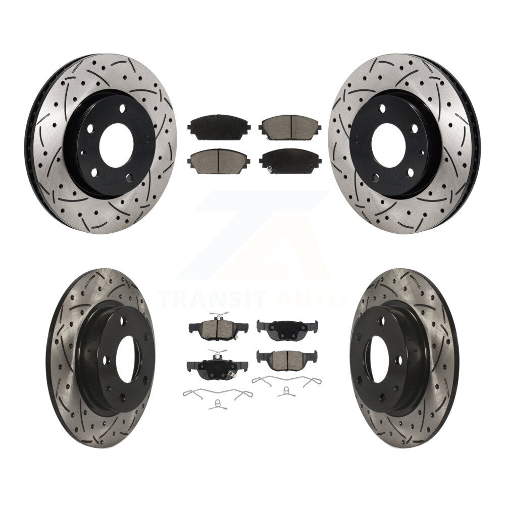 Drilled Slot Disc Brake Rotor & Ceramic Pad Front Rear Kit For Mazda 3 Sport FWD