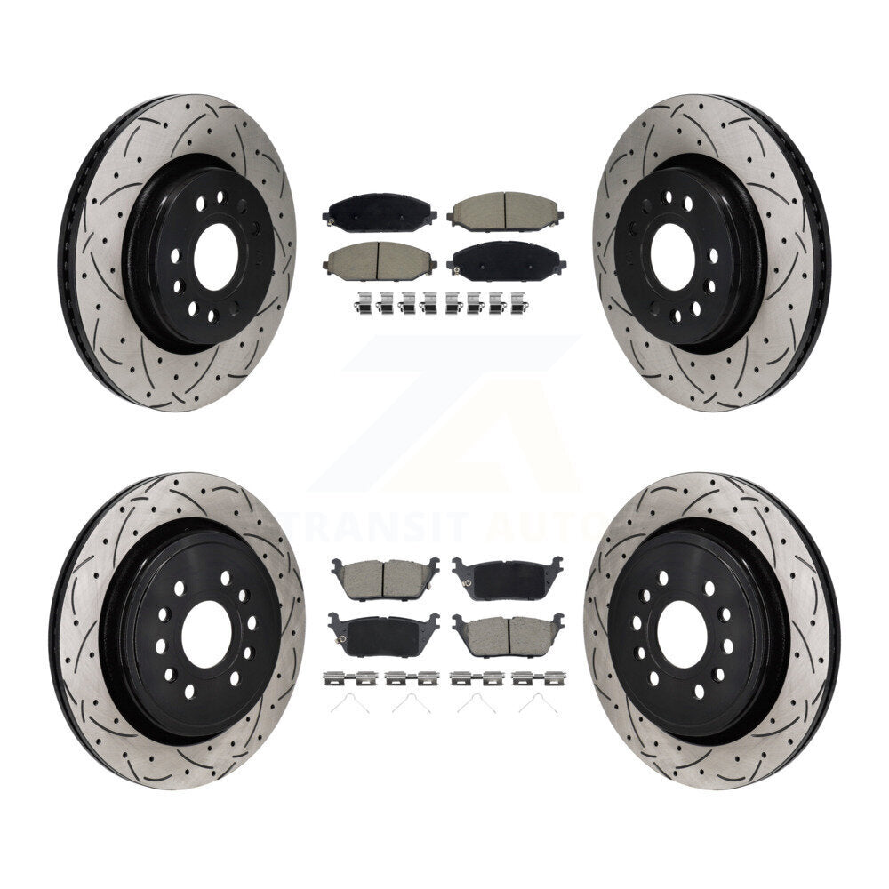Drilled Slot Brake Rotor Ceramic Pad Front Rear Kit For Ram 1500 Jeep Wagoneer L