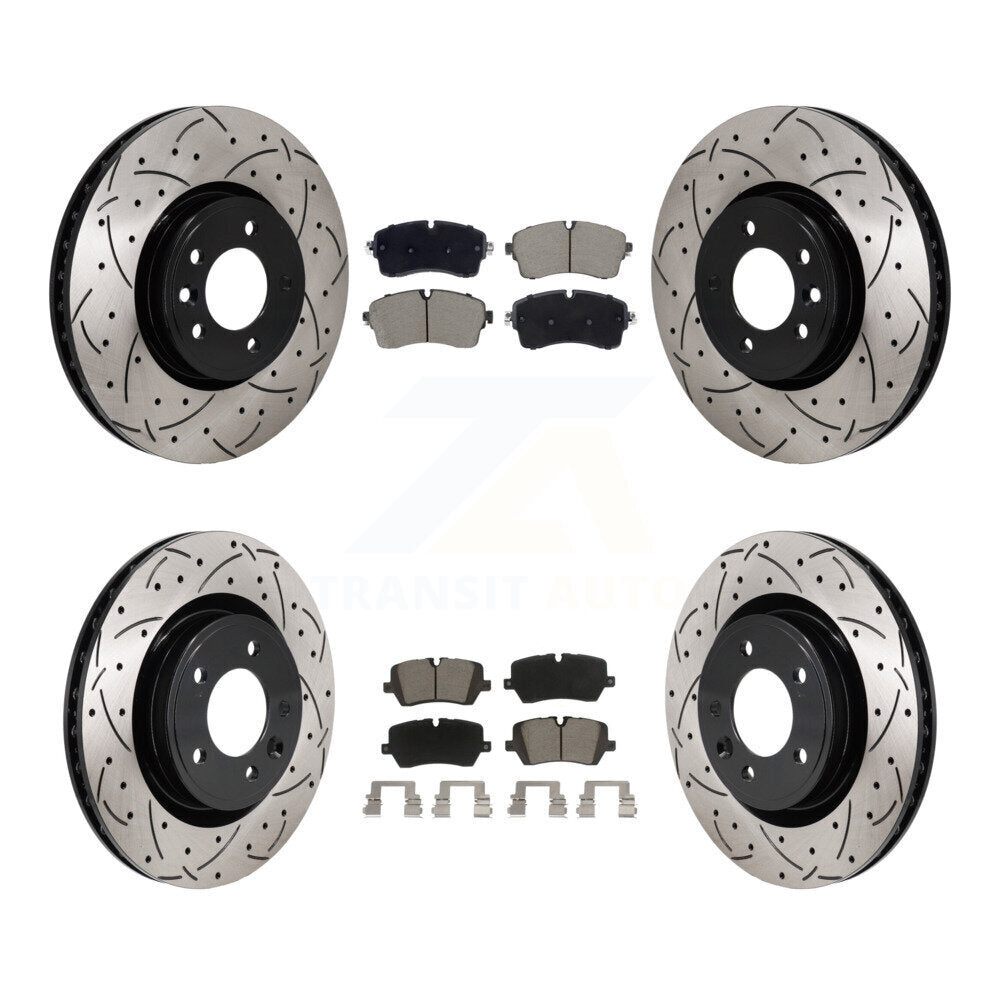 Drill Slot Brake Rotor Ceramic Pad Front Rear Kit For Land Rover Discovery Range