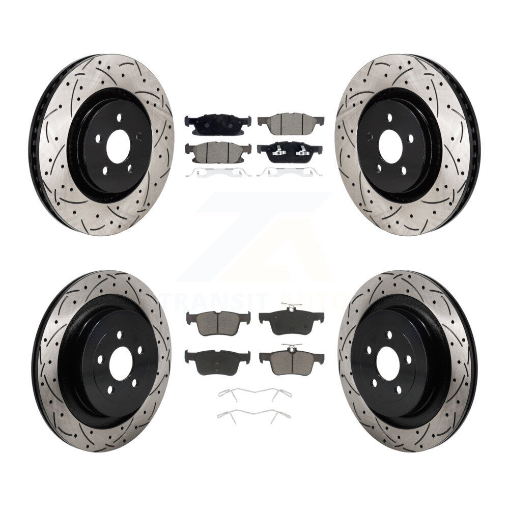 Drill Slot Brake Rotors Ceramic Pad Front Rear Kit For 19 Ford Edge ST with 2.7L