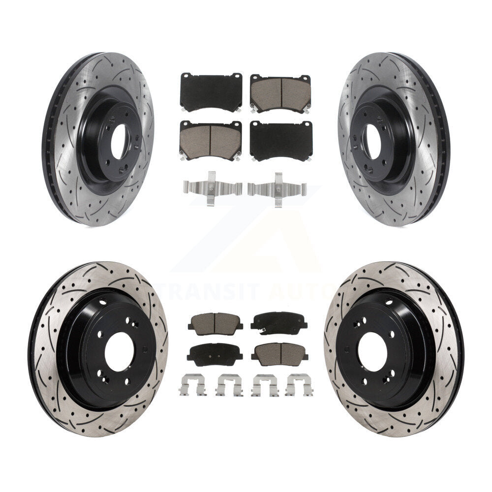 Drilled Slot Disc Brake Rotors Ceramic Pad Front Rear Kit For 2011 Hyundai Equus