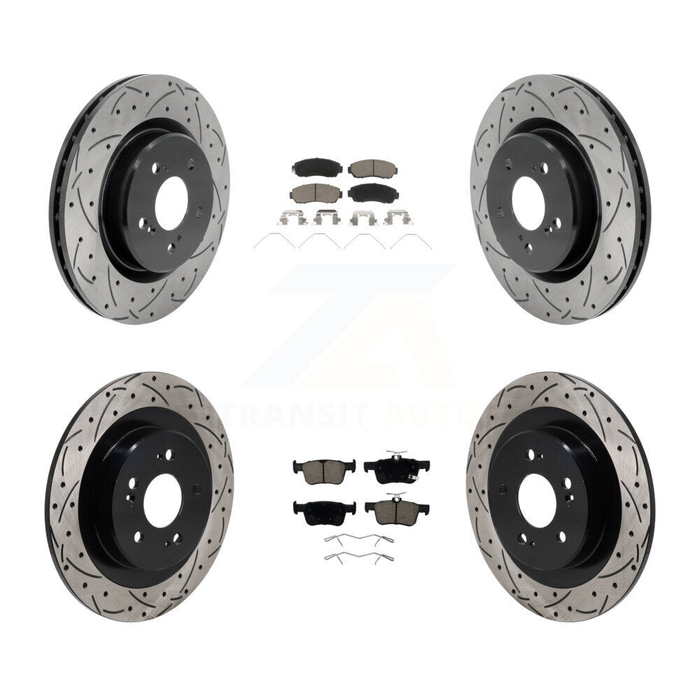Drilled Slot Brake Rotor Ceramic Pad Front Rear Kit For 2021-2023 Acura TLX 2.0L