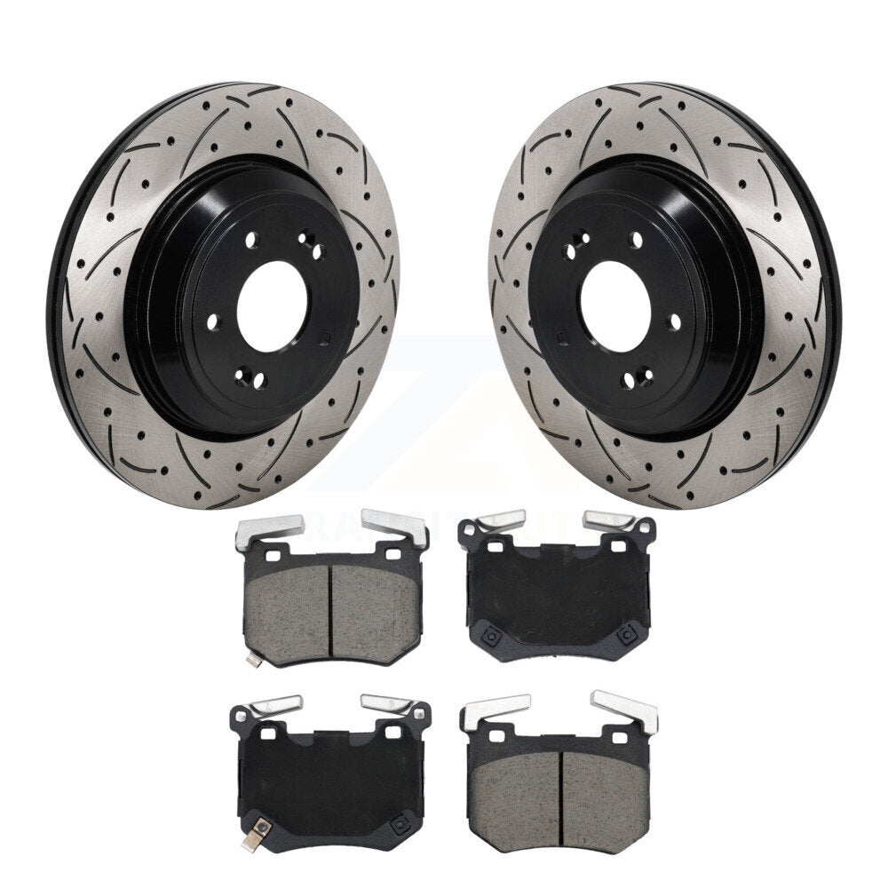 Drilled Slot Brake Rotor & Ceramic Pad Rear Kit For Genesis G70 Kia Stinger 3.3L
