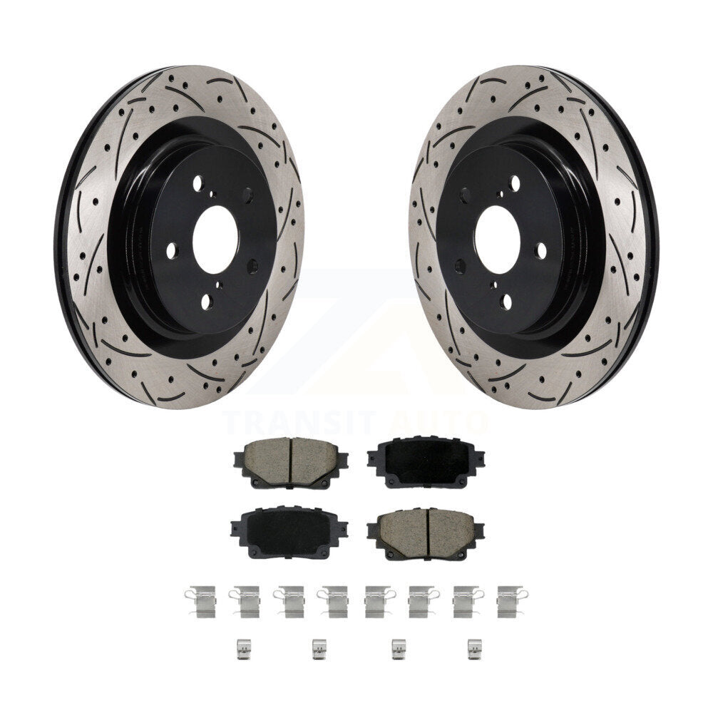Drilled Slot Brake Rotor Ceramic Pad Rear Kit For Toyota Sienna Lexus RAV4 Prime