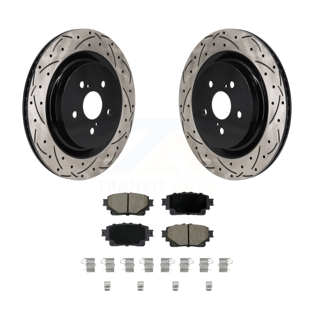 Drilled Slot Brake Rotors Ceramic Pad Rear Kit For Toyota Highlander Lexus RX350