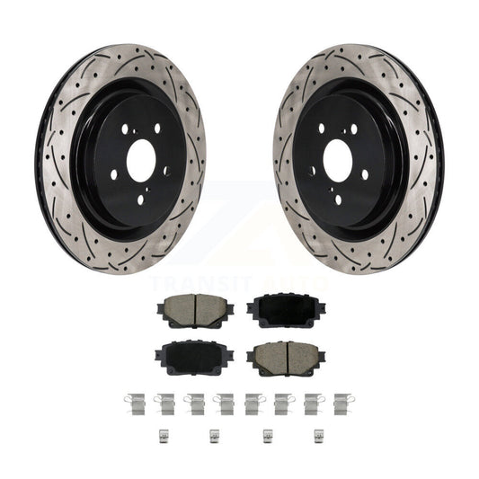 Drilled Slot Brake Rotors Ceramic Pad Rear Kit For Toyota Highlander Lexus RX350