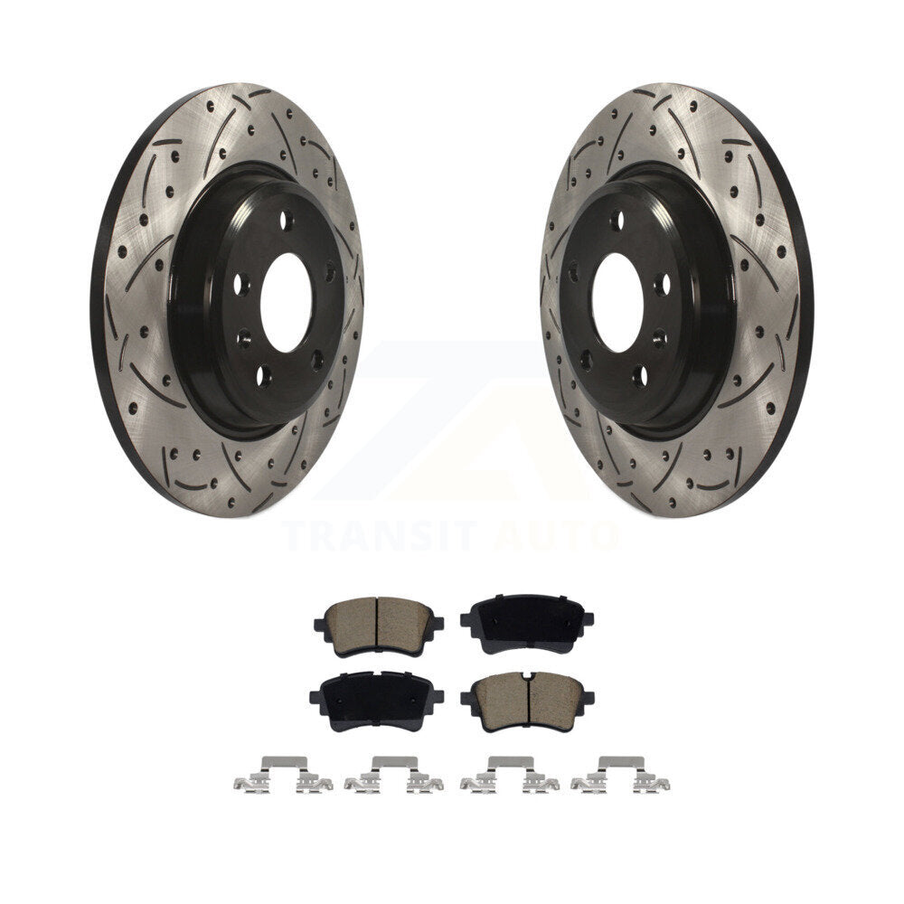 Drilled Slot Brake Rotor & Ceramic Pad Rear Kit For Audi A4 Quattro A5 Sportback