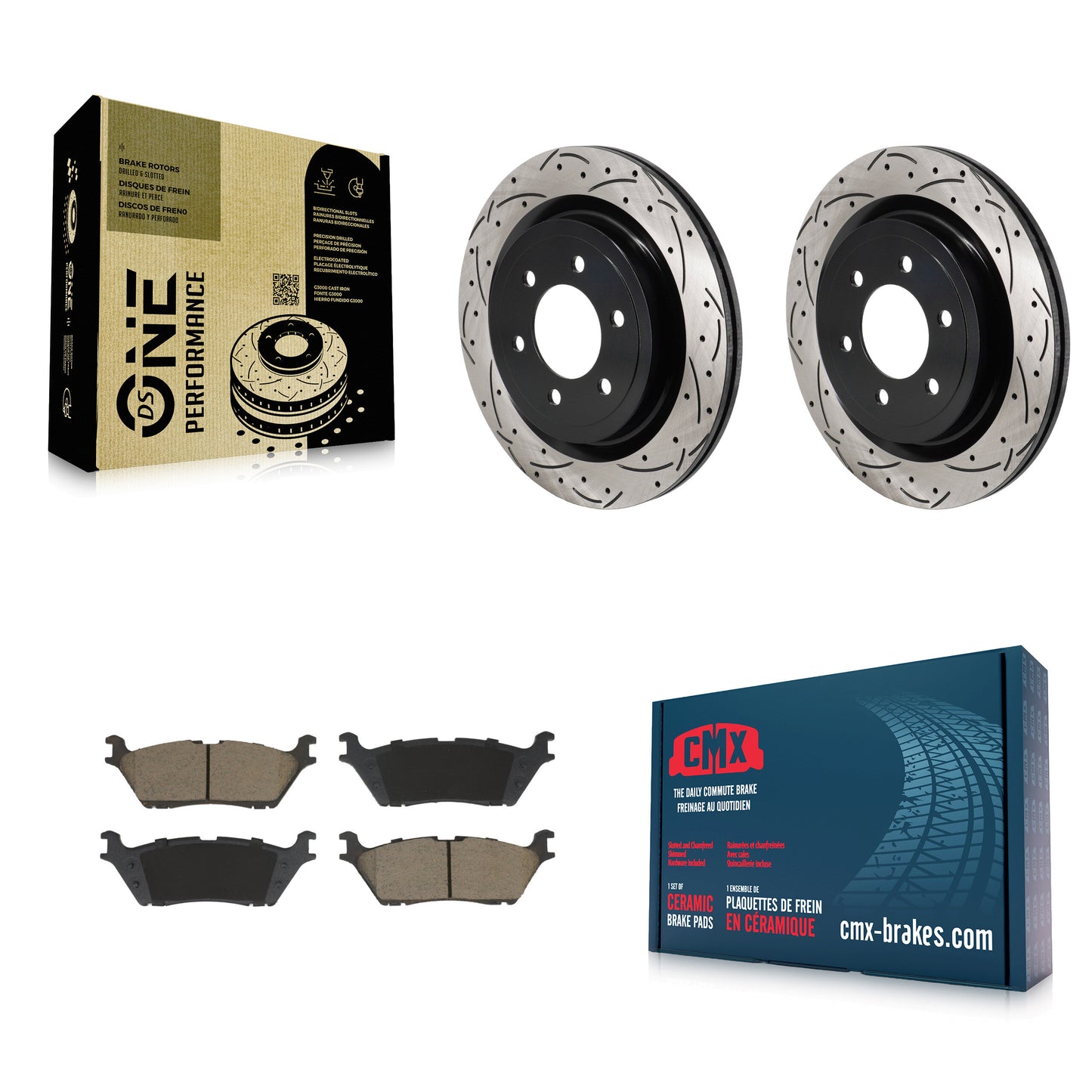 Coated Drill Slot Disc Brake Rotor Ceramic Pad Rear Kit For Ford F-150 Lightning