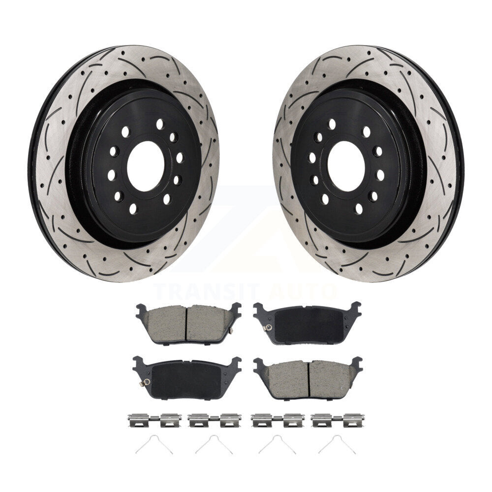 Drilled Slot Brake Rotor Ceramic Pad Rear Kit For Ram 1500 Jeep Wagoneer Grand L