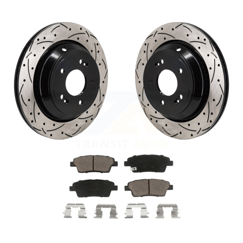 Coated Drilled Slot Disc Brake Rotor Ceramic Pad Rear Kit For 2015 Kia K900 3.8L