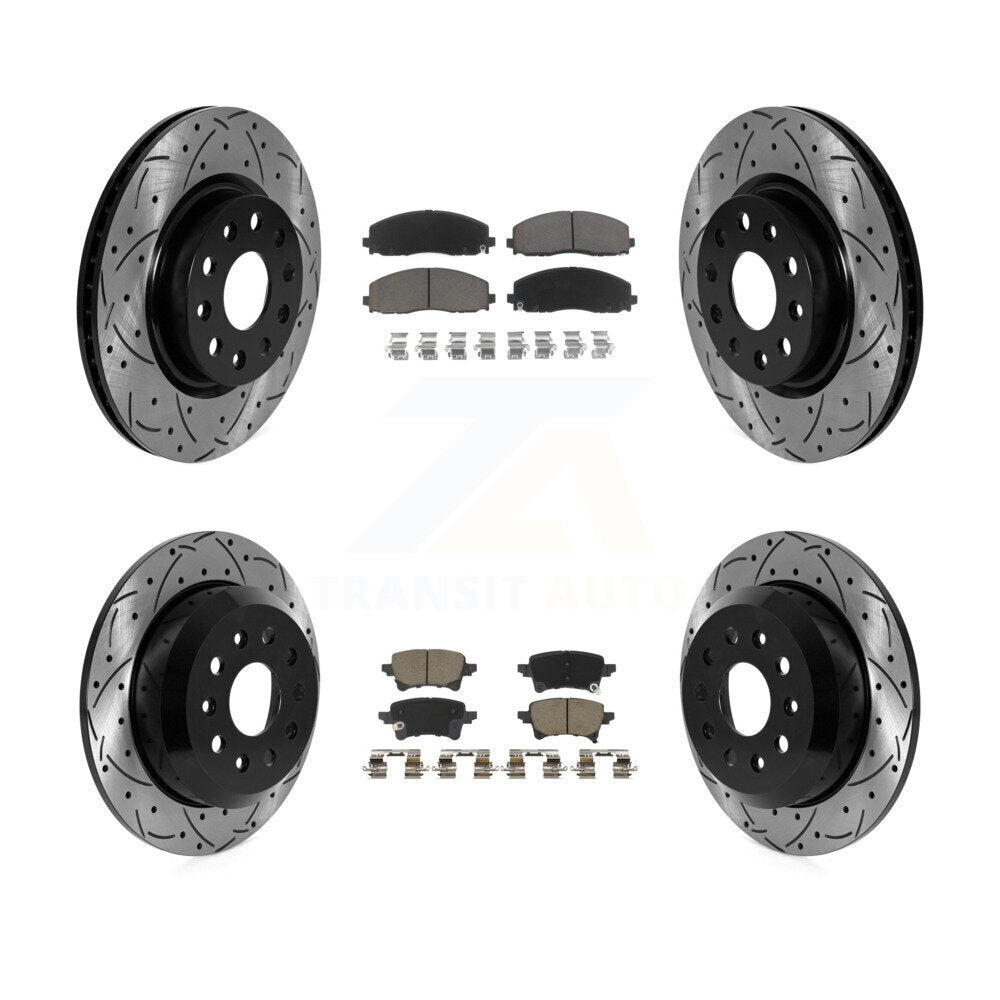 Coated Drill Slot Disc Brake Rotors Ceramic Pad Front Rear Kit For Jeep Wrangler