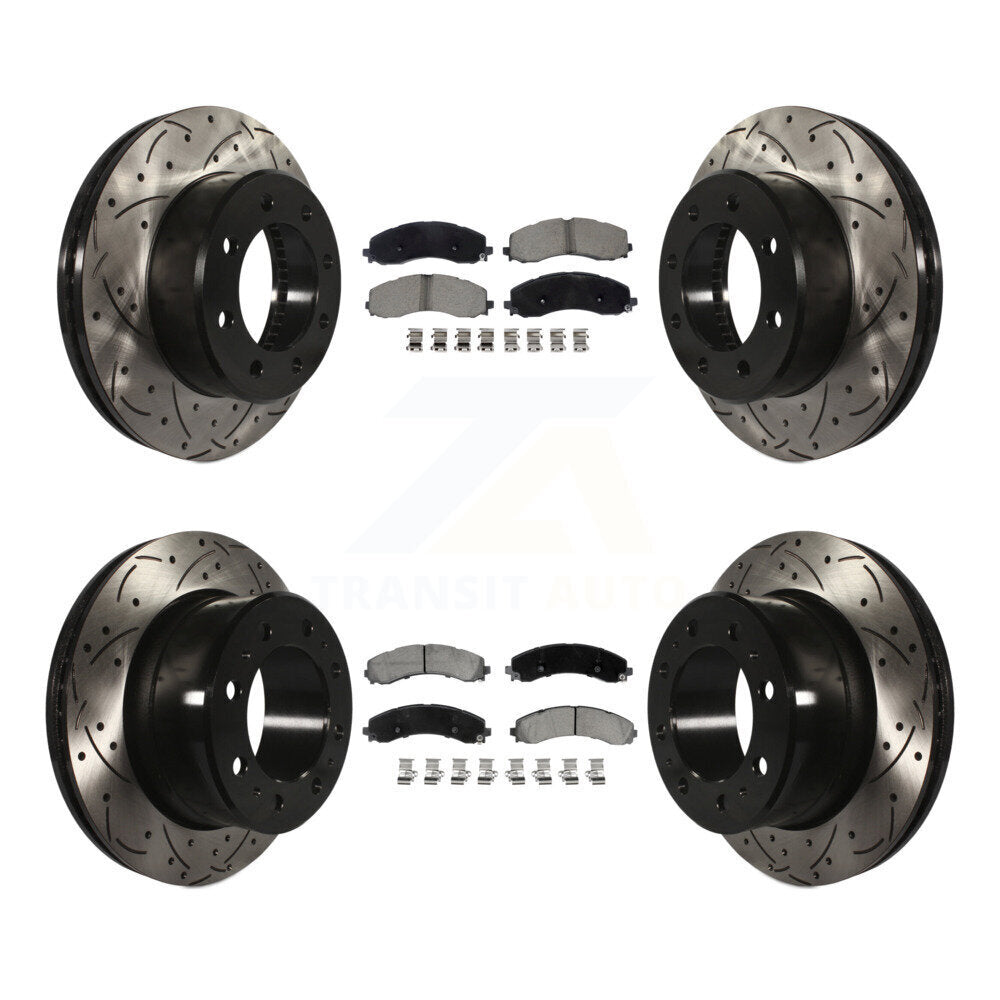 Coated Drilled Slotted Disc Brake Rotors Ceramic Pad Front Rear Kit For Ram 3500