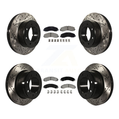 Coated Drilled Slotted Disc Brake Rotors Ceramic Pad Front Rear Kit For Ram 3500