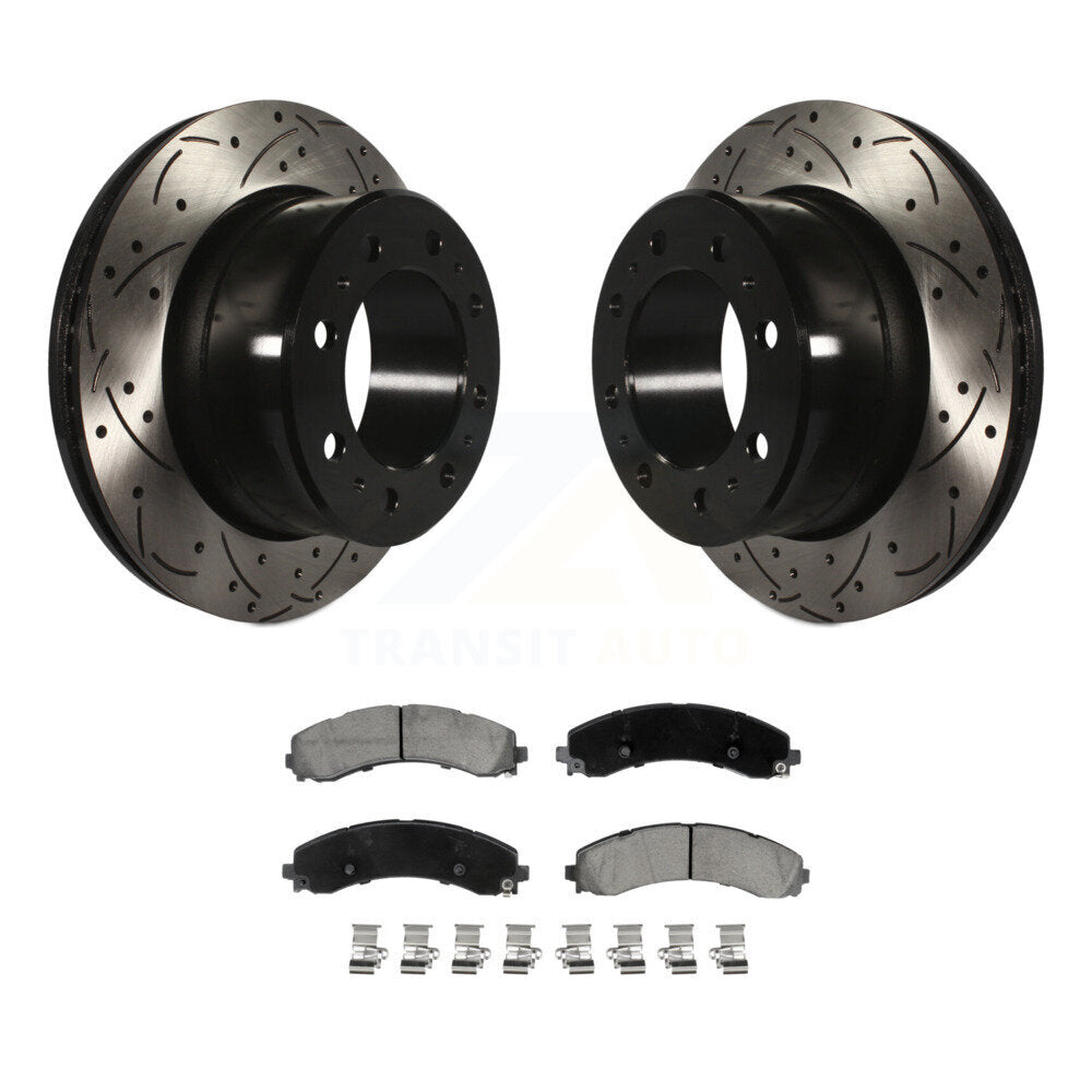 Drilled Slot Brake Rotor Ceramic Pad Rear Kit For Ram 3500 With Dual Wheels