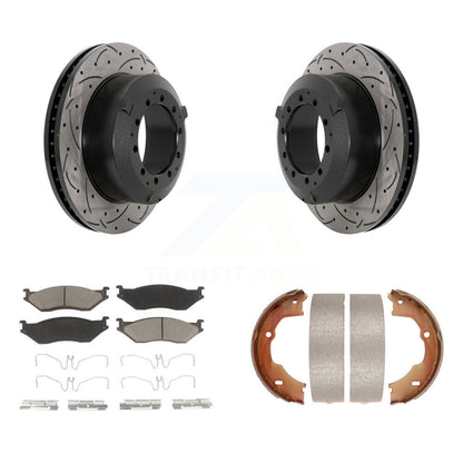 Disc Drilled & Slotted Rotors Ceramic Pads Parking Shoes Rear Kit For Ford F-450