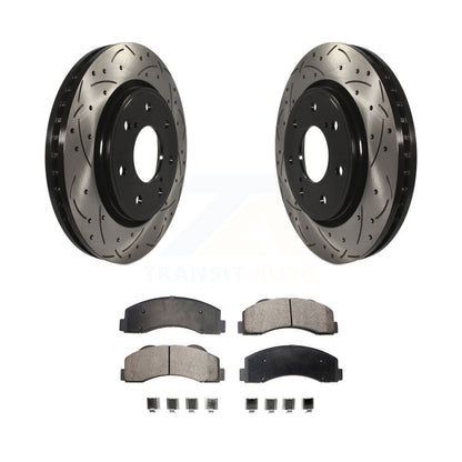 Coated Drilled Slot Disc Brake Rotors Semi-Metallic Pad Front Kit For Ford F-150