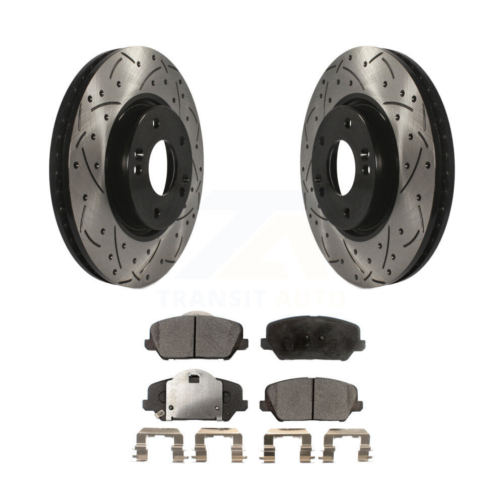 Drilled Slot Brake Rotor & Semi-Metallic Pad Front Kit For Kia Forte Forte5 Koup