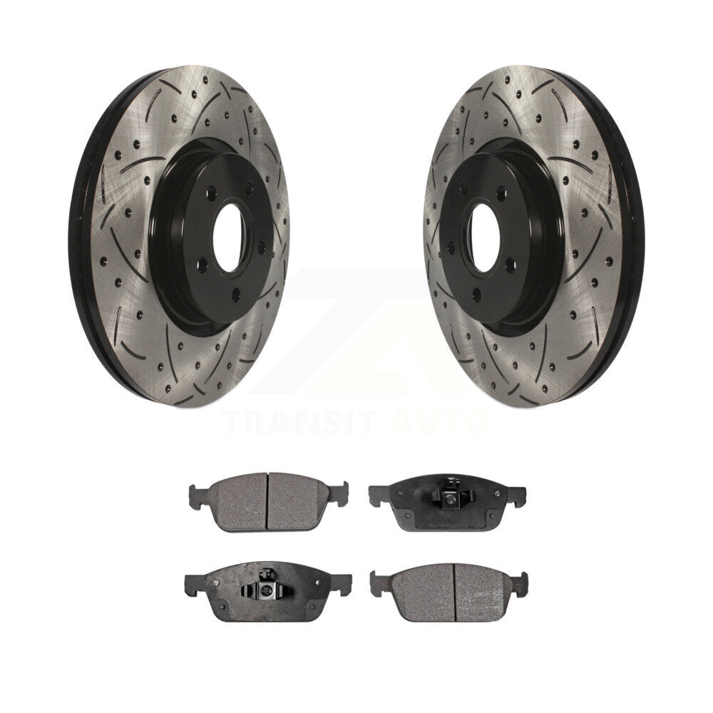 Drilled Slot Brake Rotor Semi-Metallic Pad Front Kit For Ford Escape Transit MKC