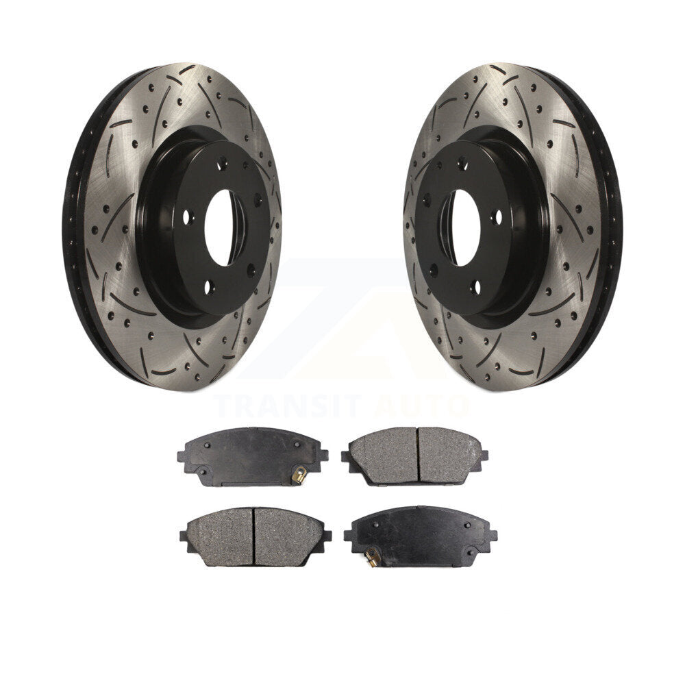 Drilled Slot Disc Brake Rotor Semi-Metallic Pad Front Kit For Mazda 3 CX-3 Sport