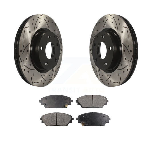 Drilled Slot Disc Brake Rotor Semi-Metallic Pad Front Kit For Mazda 3 CX-3 Sport