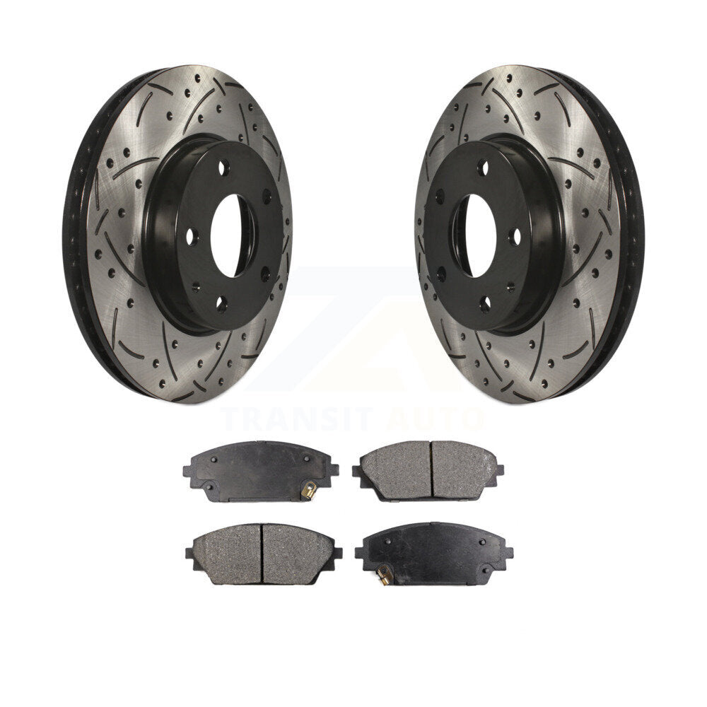 Drilled Slot Disc Brake Rotor Semi-Metallic Pad Front Kit For Mazda 3 CX-3 Sport