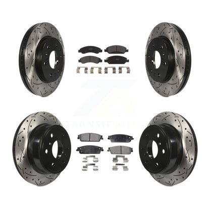 Drill Slot Brake Rotor Semi-Metallic Pad Front Rear Kit For Chevrolet GMC Sierra