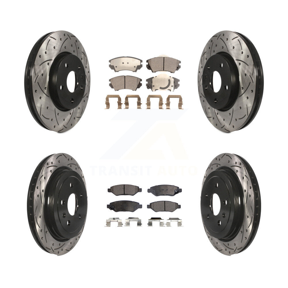 Drilled Slot Brake Rotor & Semi-Metallic Pad Front Rear Kit For Chevrolet Camaro