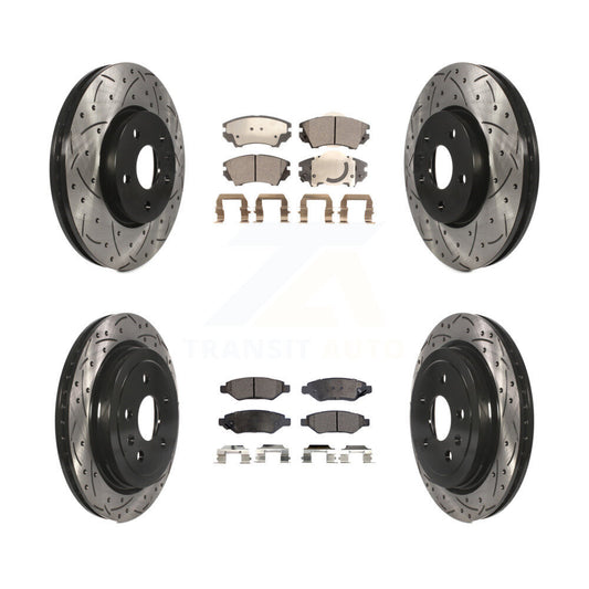 Drilled Slot Brake Rotor & Semi-Metallic Pad Front Rear Kit For Chevrolet Camaro
