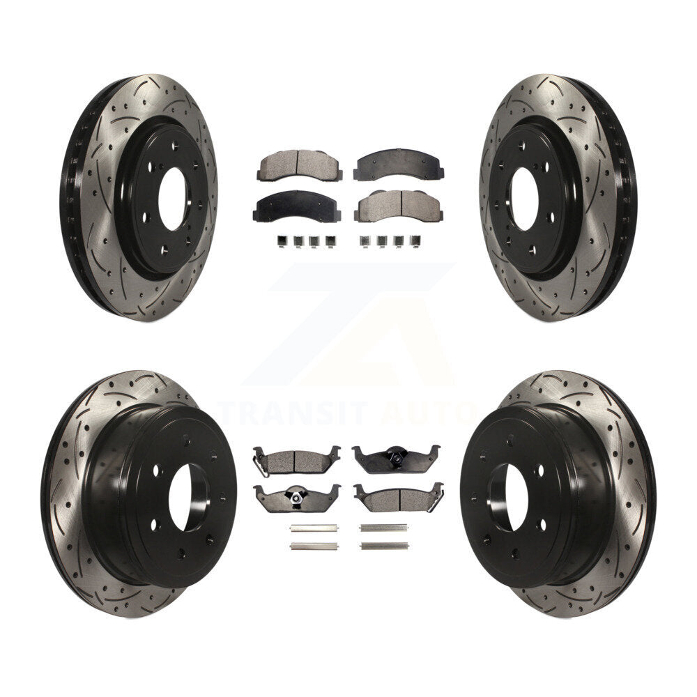 Coat Drill Slot Disc Brake Rotor Semi-Metallic Pad Front Rear Kit For Ford F-150