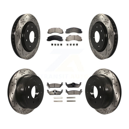 Coat Drill Slot Disc Brake Rotor Semi-Metallic Pad Front Rear Kit For Ford F-150