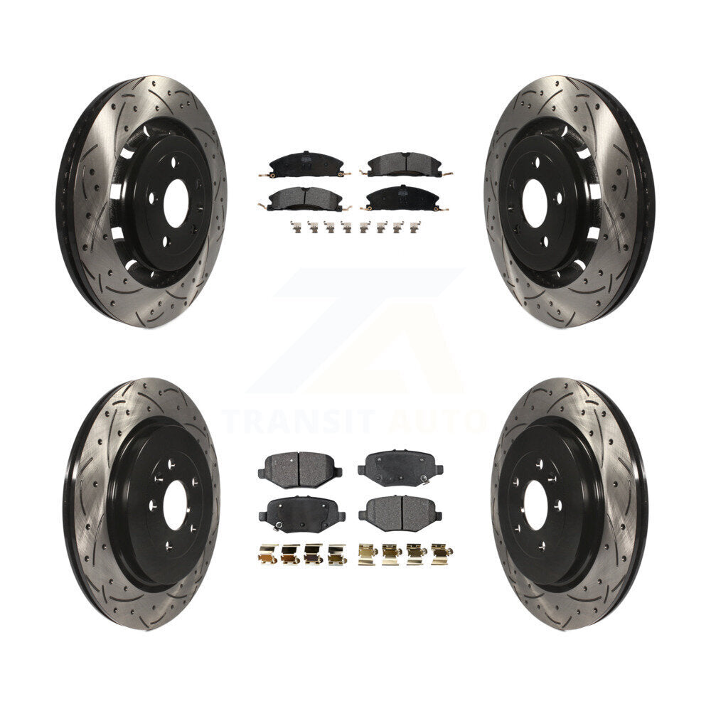 Drilled Slot Brake Rotor Semi-Metallic Pad Front Rear Kit For Ford Explorer Flex