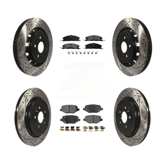 Drilled Slot Brake Rotor Semi-Metallic Pad Front Rear Kit For Ford Explorer Flex